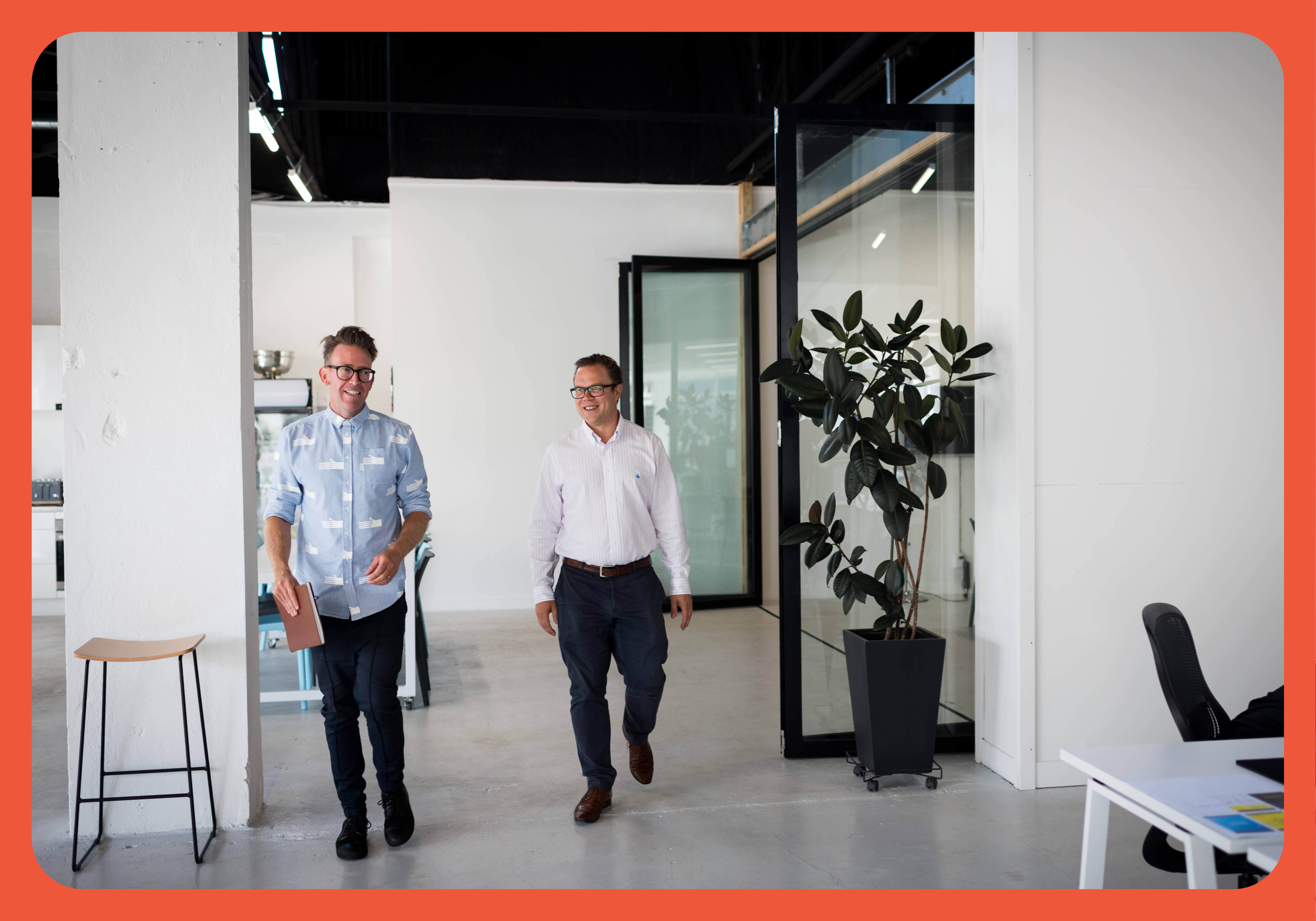 Business advisor walking with client